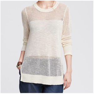 Banana Republic Size Small Open Knit Ivory Tunic Side Split Sweater